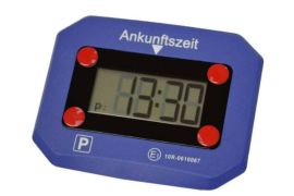 Die blaue, elektronische Parkscheibe ESCARBO PARK+ für Autos.